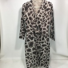 Elie Tahari Maya Giraffe Brown Animal Print Silk Dress Lined Button Front Sz 12.