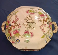Antique Ironstone Indian Tree Burgess & Leigh  7.5"  Covered Dish Bowl