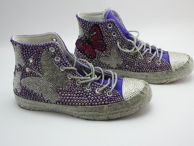 Converse All Star Custom Rhinestone Butterfly High Top Sneakers Purple Women's 9