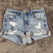 Aeropostale High Rise Midi Distressed Denim Shorts Light Wash Size 6 138997
