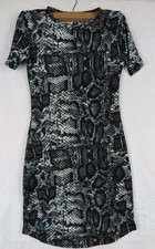 WINSOR Black & White Sneakskin Print Mini Dress Short Sleeve Bodycon, Size S