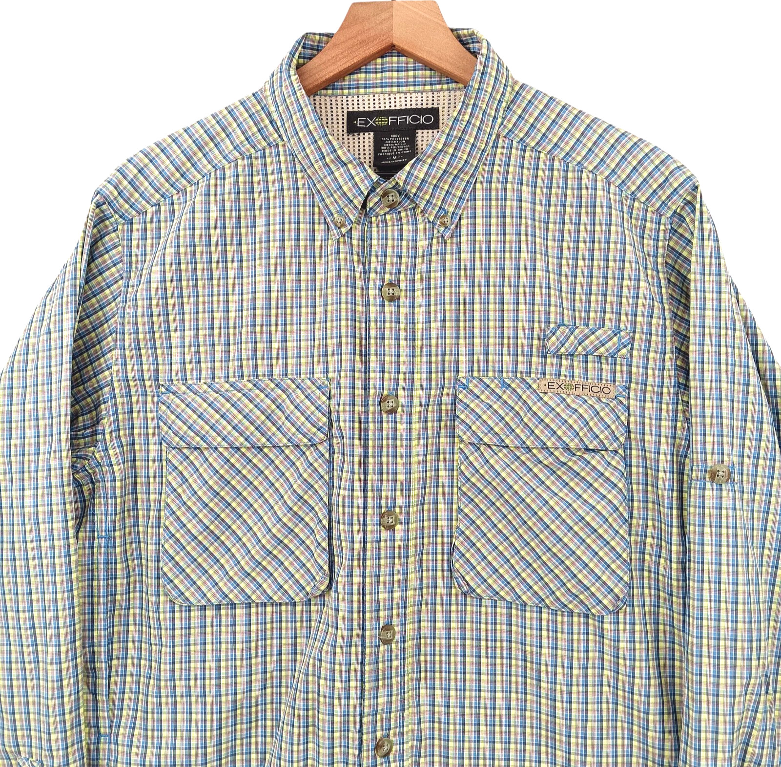 Exofficio Shirt Mens Medium Plaid Outdoor Vented L/S 2 Pockets Hiking Gorpcore