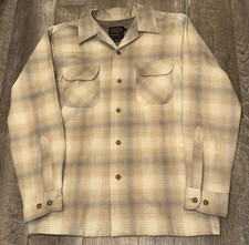 Pendleton Board Shirt Tan Mix Ombre Virgin Wool Plaid Shirt size Medium