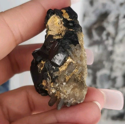 Natural Black Quartz Cluster with Smoky Points   58g Raw Crystal Specimen