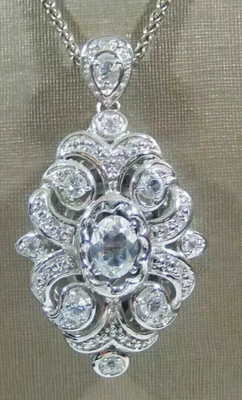 2 kt Ovalschliff Laborgefertigter Diamant Damen Vintage Kunst Anhänger 925 Sterlingsilber