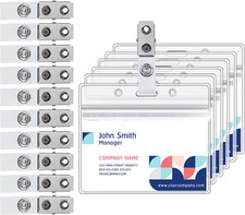 10 Pack Horizontal ID Badge Holder with Metal Clip Waterproof Clear Name Tag