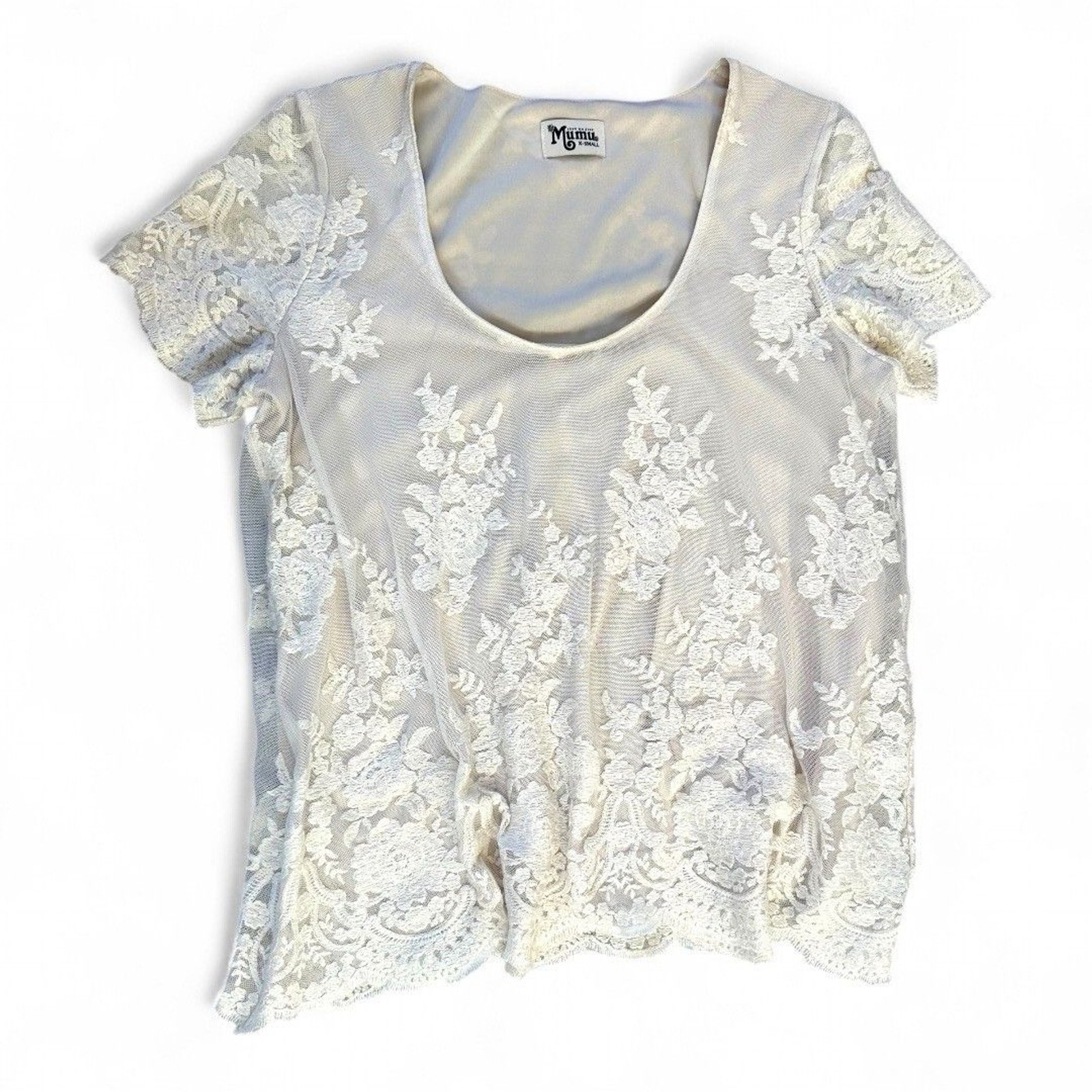 Show Me Your Mumu embroidered white lace top size xs