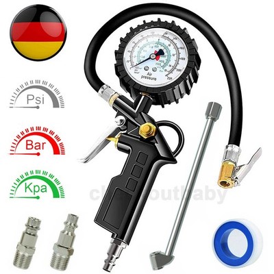 GAV Reifenfüller Messgerät mit WIKA 63mm Manometer - Reifenfüllpistole aus Aluminium - Profi Reifendruckprüfer Druckluft für Auto, Motorrad, Lkw - 60DT - Geeicht GAV Reifenfüller Messgerät mit WIKA 63mm Manometer - Reifenfüllpistole aus Aluminium - Profi Reifendruckprüfer Druckluft für Auto, Motorrad, Lkw - 60DT - Geeicht