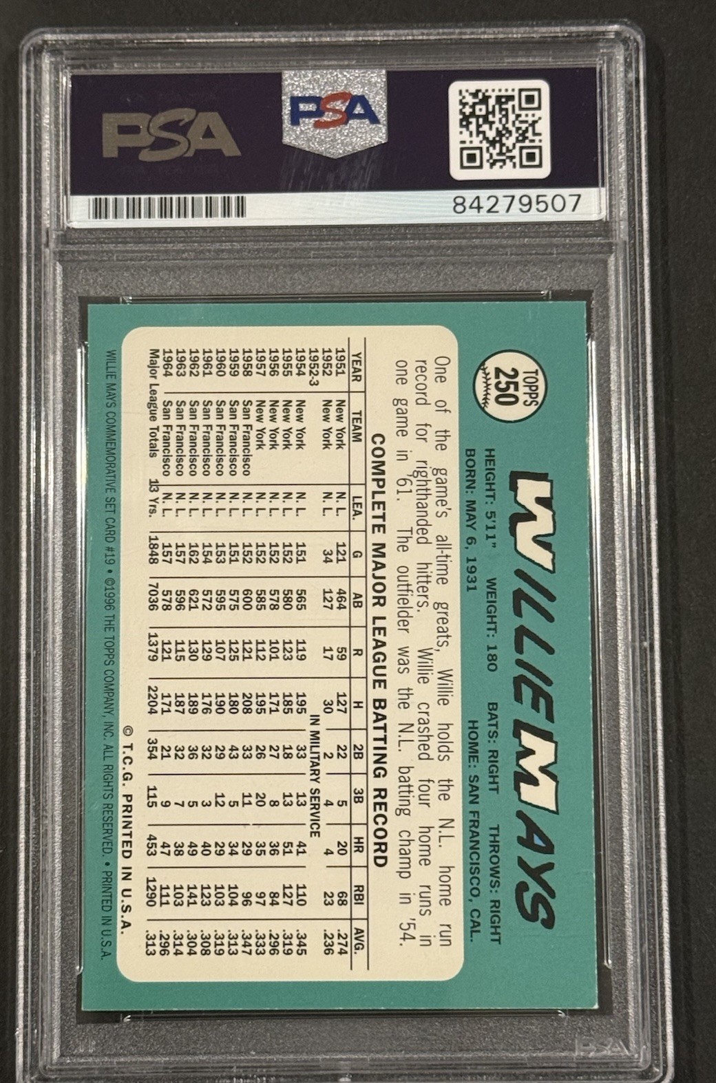Willie Mays 1996 Topps Certified On Card Auto PSA 1965 Topps Ssp Centered HOF view 2