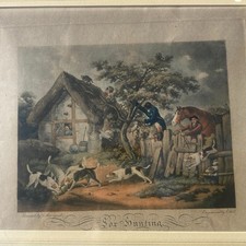 EDWARD BELL FOX HUNTING THE DEATH AFTER GEORGE MORLAND ORIGINAL COLORED ETCHING.