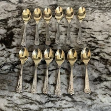 EPNS Two Tone Demitasse Spoon Set Of 12 Silver And Gold Toned Spoons