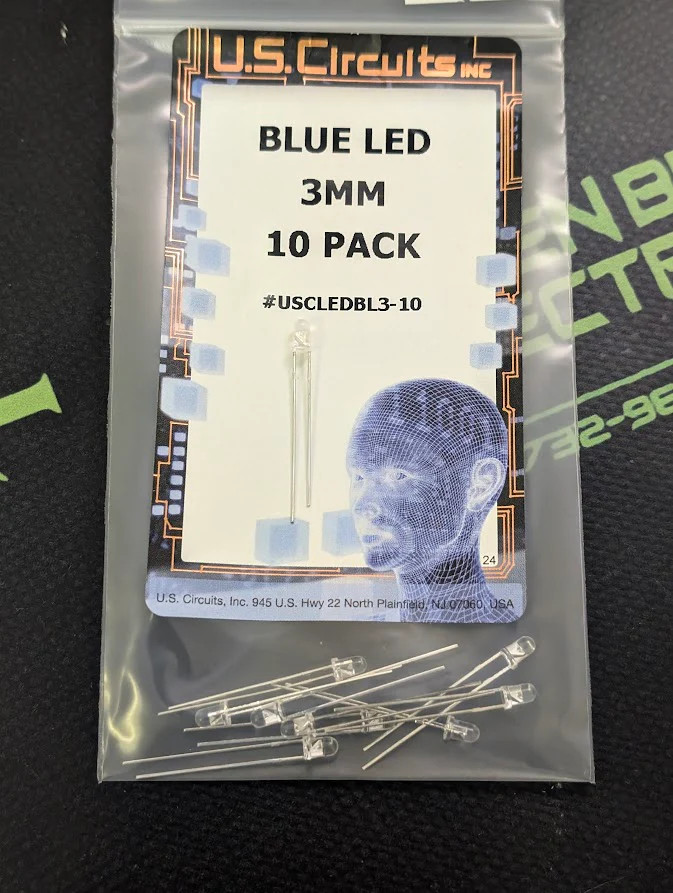 Usc-Ledbl3-10 - Us Circuits - Blue 3Mm Led, Round Lens, Pack Of 10