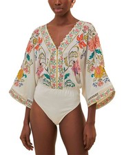 Farm Rio Insects Floral Off White Bodysuit Women's  Xxs