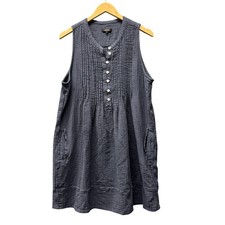 Quince Dress Womens L Organic Cotton Gauze Sleeveless Swing Dress Indigo Blue