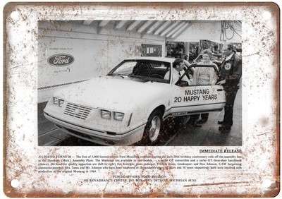1984 Ford Mustang Press Kit Vintage Auto Ad Retro Look Metal Sign AN3246