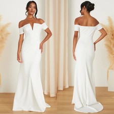 NWT Lulu  s Loveliest Aura White Off-the-Shoulder Mermaid Maxi Wedding Dress Chic