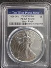 2020  W $1 Silver Eagle PCGS MS 70 First Strike