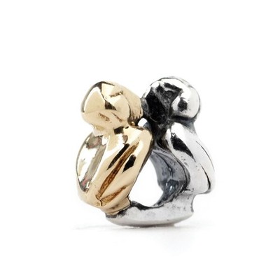 Novobeads Silver & 14K Gold 3501 Kissing Puffins, Silver with 14K Gold