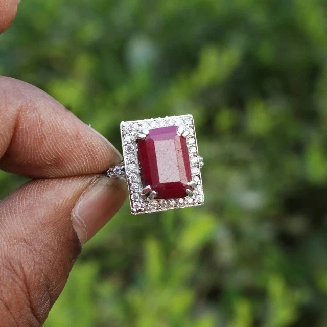 4.00Ct Lab-Created Ruby Halo Bridal Set Engagement Ring 14K White Gold Finish - Image 2 of 3