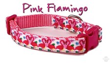 Pink Flamingo Dog collar handmade adjustable buckle 5/8"wide or leash 