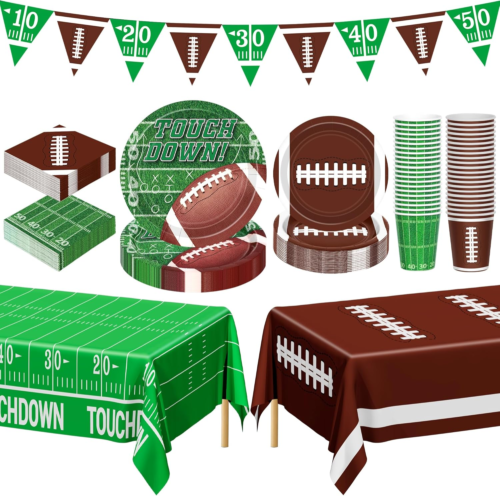 Football Party Decorations Set for 24, 99 Pcs Dinner Plates, Cups, Napkins, Bann