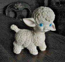 Vtg. 1955 Sun Rubber Sheep Lamb Squeaker Toy Rubber Cream Color Works