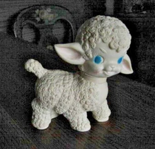 Vtg. 1955 Sun Rubber Sheep Lamb Squeaker Toy Rubber Cream Color Works