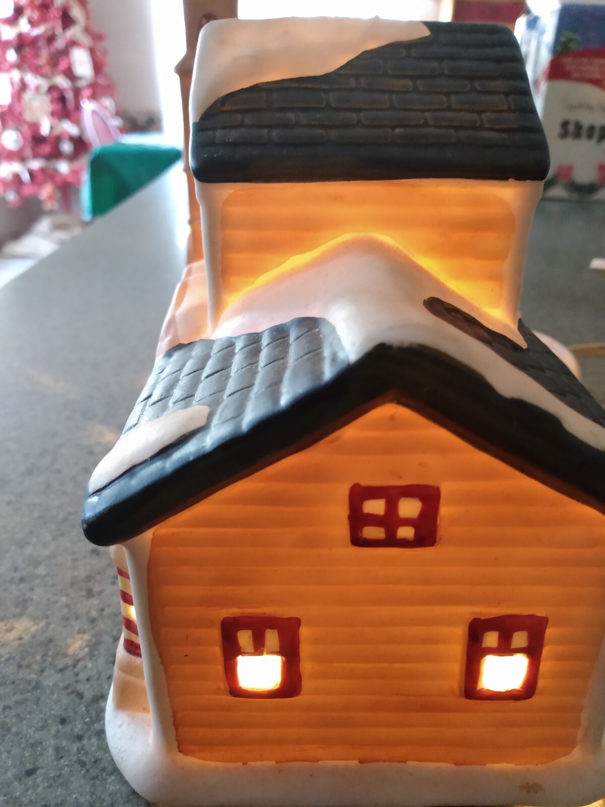 3 Lighted Christmas Village House/ Church/ Store eBay