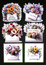 Beautiful DIE CUT CARD TOPPERS Happy Birthday Greetings Flowers Cardmaking