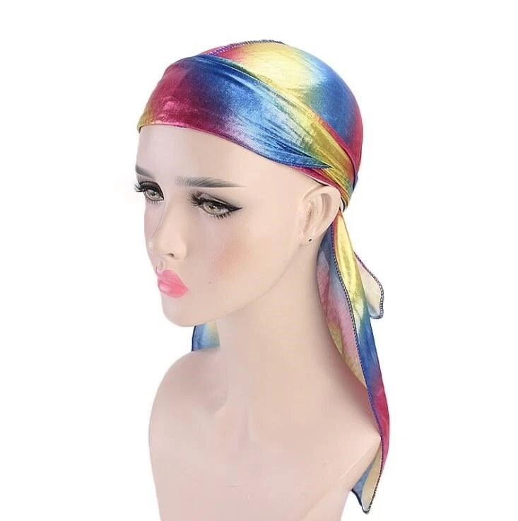 Laser Silky Satin Durag Unisex Wave Cap Hat Doo Rag Biker Smooth Head Wrap - Image 4 of 4