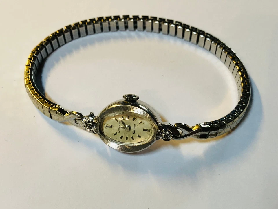 Vintage Wittnauer Genève Longines Armbanduhr Damen 417-er echt Weißgold 10 K - Bild 4 von 4