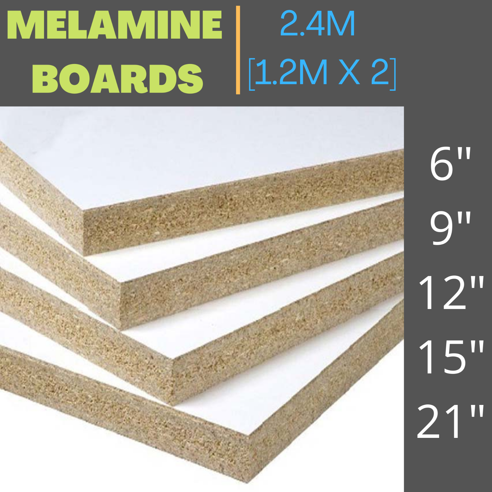15MM White Melamine Chipboard Conti Board Shelves 6" 9" 12" 15" 18" 21