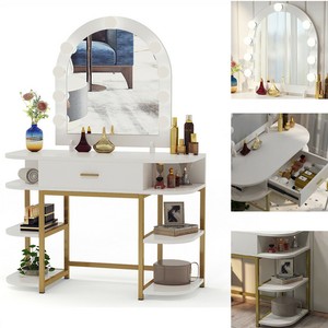 Lighted Mirror Vanity Makeup Table 6 Storage Shelves Dressing Table For Bedroom Ebay