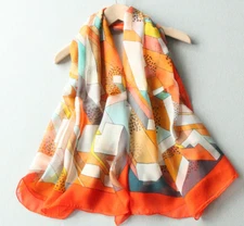 100% Silk 55" Chiffon Large Square Scarf Women Shawl Wrap orange yellow JH15-16