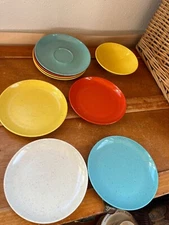 Vintage Mixed Lot of Yellow Orange Blue White Flecked Holiday by Kerco Melmac