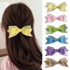 Solid Color Mesh Bows Duckbill Hairpins 6Pcs/Set Sweet Headwear Styling Tool