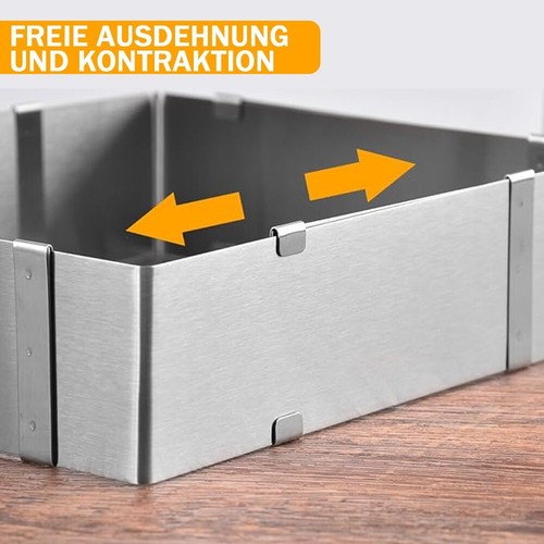 DE- Edelstahl Verstellbar Backrahmen eckig Torten Kuchen Ring stufenlos Backform - Bild 9 von 12
