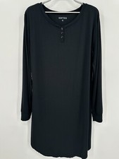 Softies Hailey 36" Long Sleeve Henley Sleep Shirt size S in Black Night Gown NWO