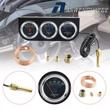 52mm ''2 Triple Gauge Set Water Temp Mechanical Oil Pressure AMP Meter Black New