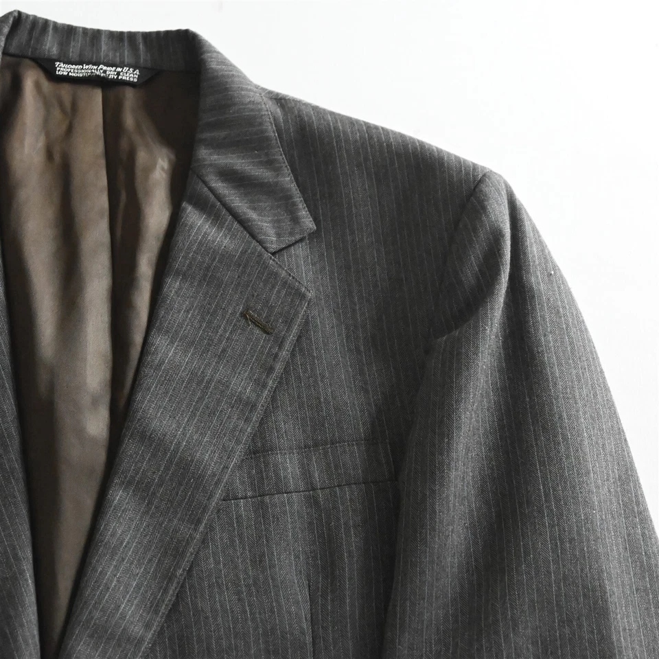 Vtg Christian Brooks USA Made 44R 36x32 Brown Stripe Wool Mens Jacket Pants Suit - Image 2 of 4