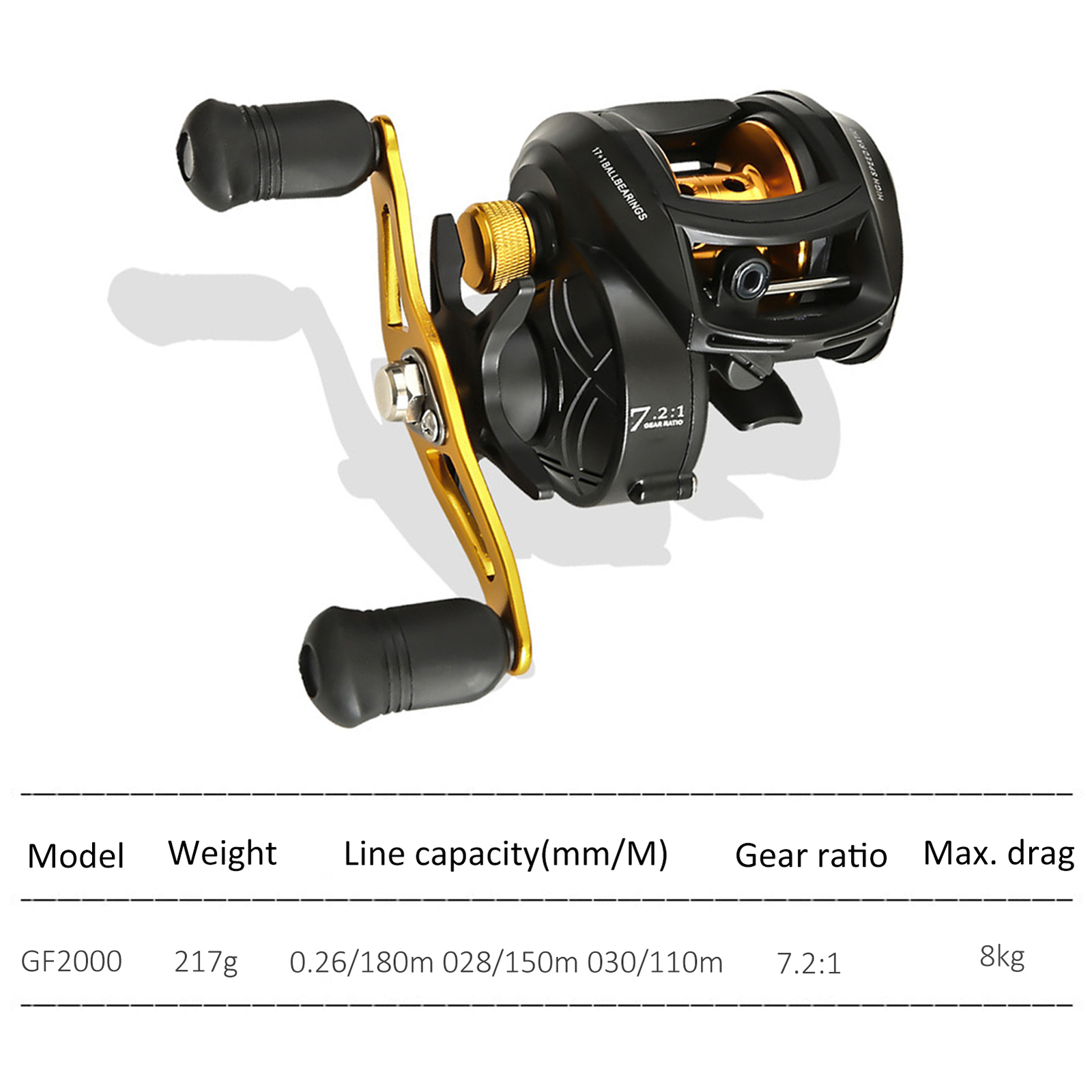 Ultra Smooth 17 + 1 BB Baitcasting Fishing Reel Baitcaster 8kg Max Drag Y8W4