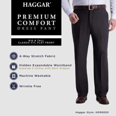 Haggar Men Premium Comfort Classic Fit Flat Front Dress Pants Grey 48x38  New $70 | eBay
