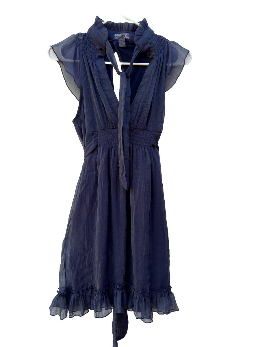 Poetry Clothing Womens Dress Classic Size S Blue Sleeveless Ruffles