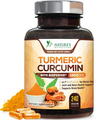 	Tumeric Curcumin Max Potency With Bioperine Black Pepper 1950mg 240 Capsules...