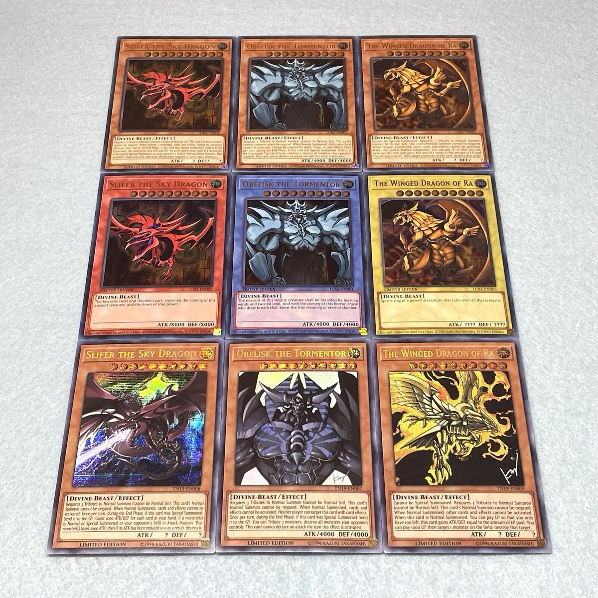 original god cards yugioh Divine Beasts Slifer, Obelisk, Ra, Horakhty (Alt. Art) - 8 cards set