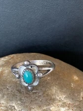 Blue Turquoise Navajo Sterling Silver Old Pawn Butterfly Ring Size 5.5 10786