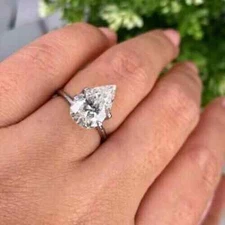 2Ct Pear Simulated Three Stone Engagement Ring 14K White Gold Plated