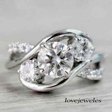 3CT Round Cut Lab-Created 3-Stone Engagement Wedding 14K White Gold Over Ring