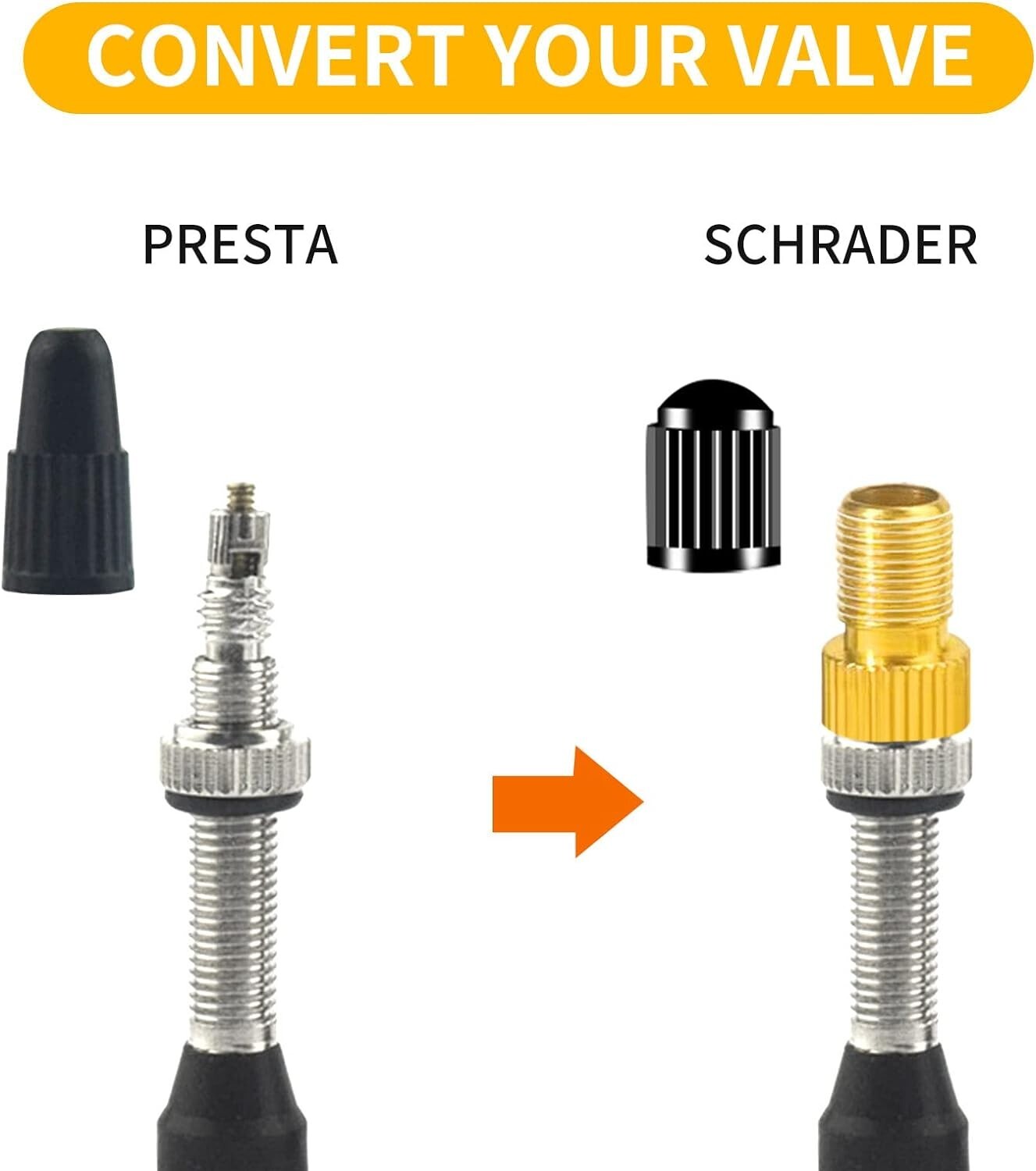 10 Pcs Brass Presta Valve Adapters, Caps Schrader Valve Stem Adapter for Bikes eBay