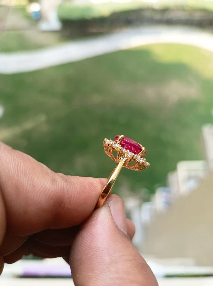 4. Ct Oval Cut Natural Ruby Diamond Engagement Ring 14K Yellow Gold SOLID - Image 4 of 4